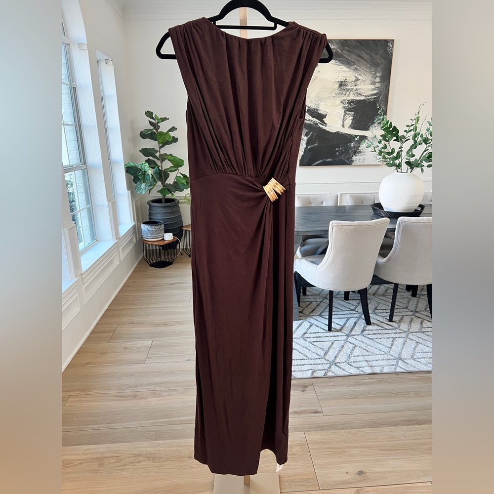 Commense Metal Buckle Rouched Maxi Dress